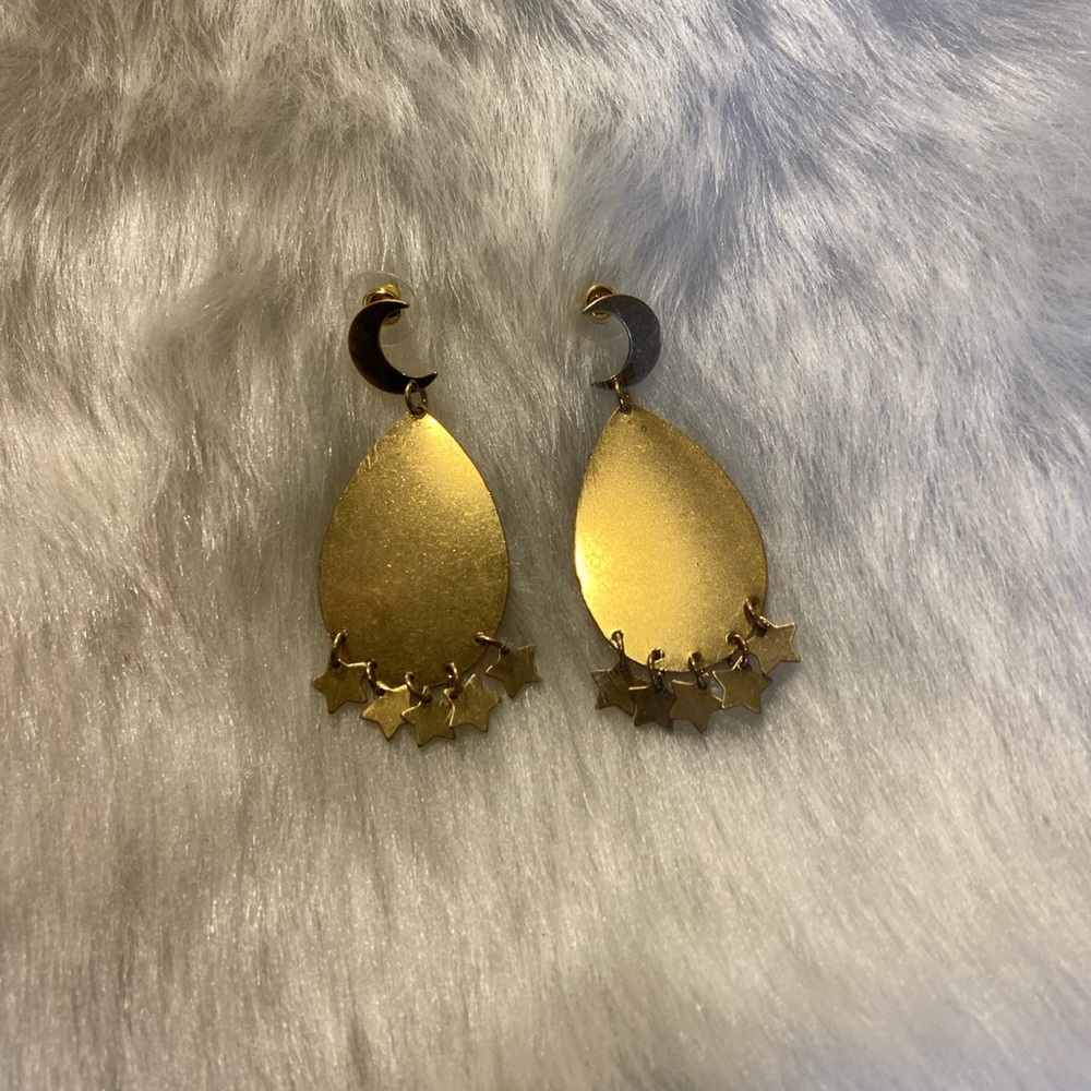 Gold  Moon stars drop feature earrings
